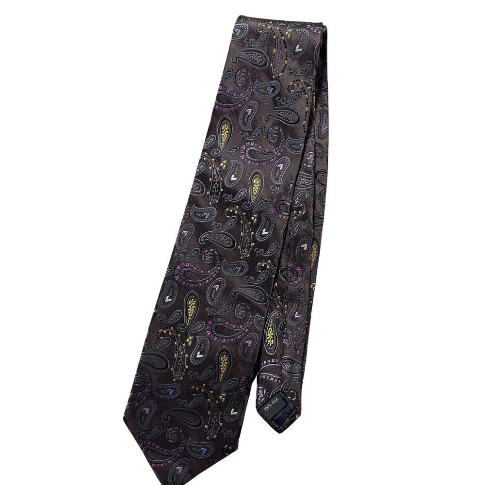Fusion Tie Mens One Size Brown‎ Paisley Classic Pointed Woven Silk Necktie